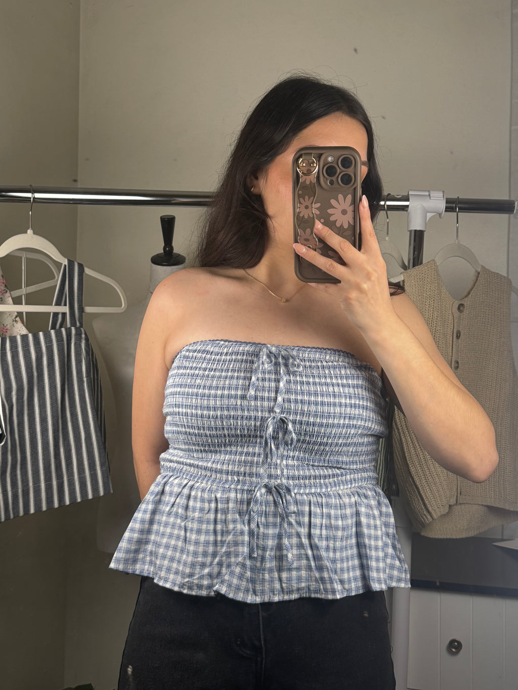 Plaid Strapless Top